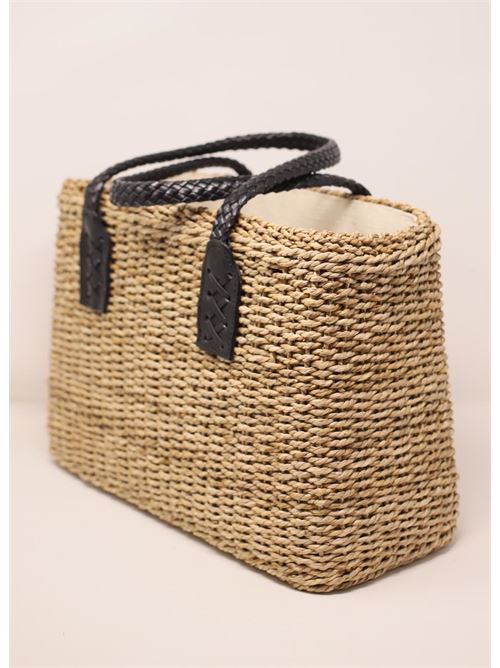 borsa in corda con manici in pelle Laboratorio Capri | 234NERO